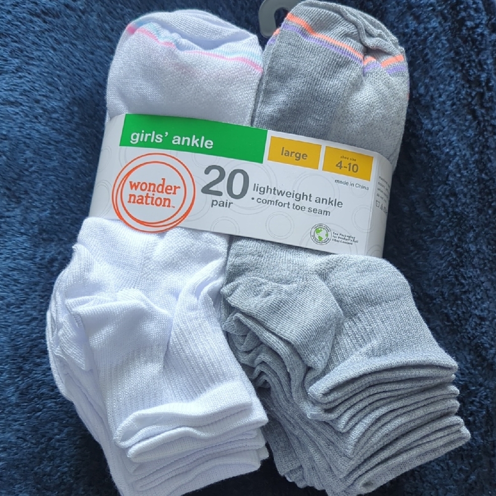 3 For $30. Wonder Nation Girls' Ankle Socks - White and Gray
